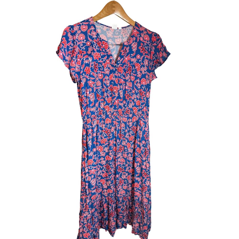 Gap blue floral Print Flutter Sleeve Dress Vneck and elasticized waist